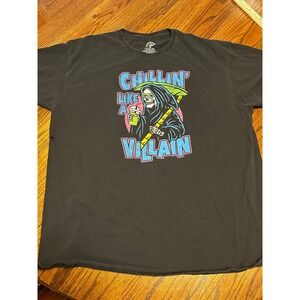 DOM Chillin Like A Villain Skeleton Graphic T-Shirt Mens 2XL Black Grim Reaper